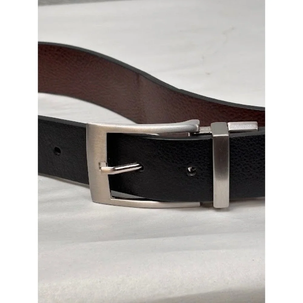 Mens Reversible Leather Belt Black Brown Silver Swivel Buckle Size 40 1633